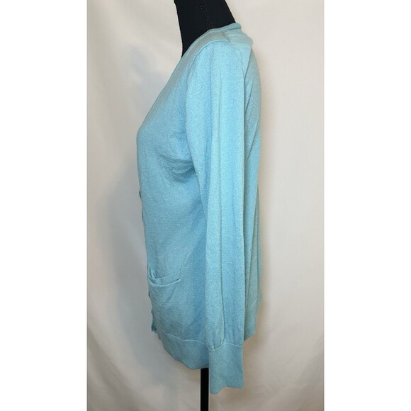 Nordstrom Collection Cashmere Silk Blend Button Aqua Blue Cardigan Women's MED - Picture 2 of 14